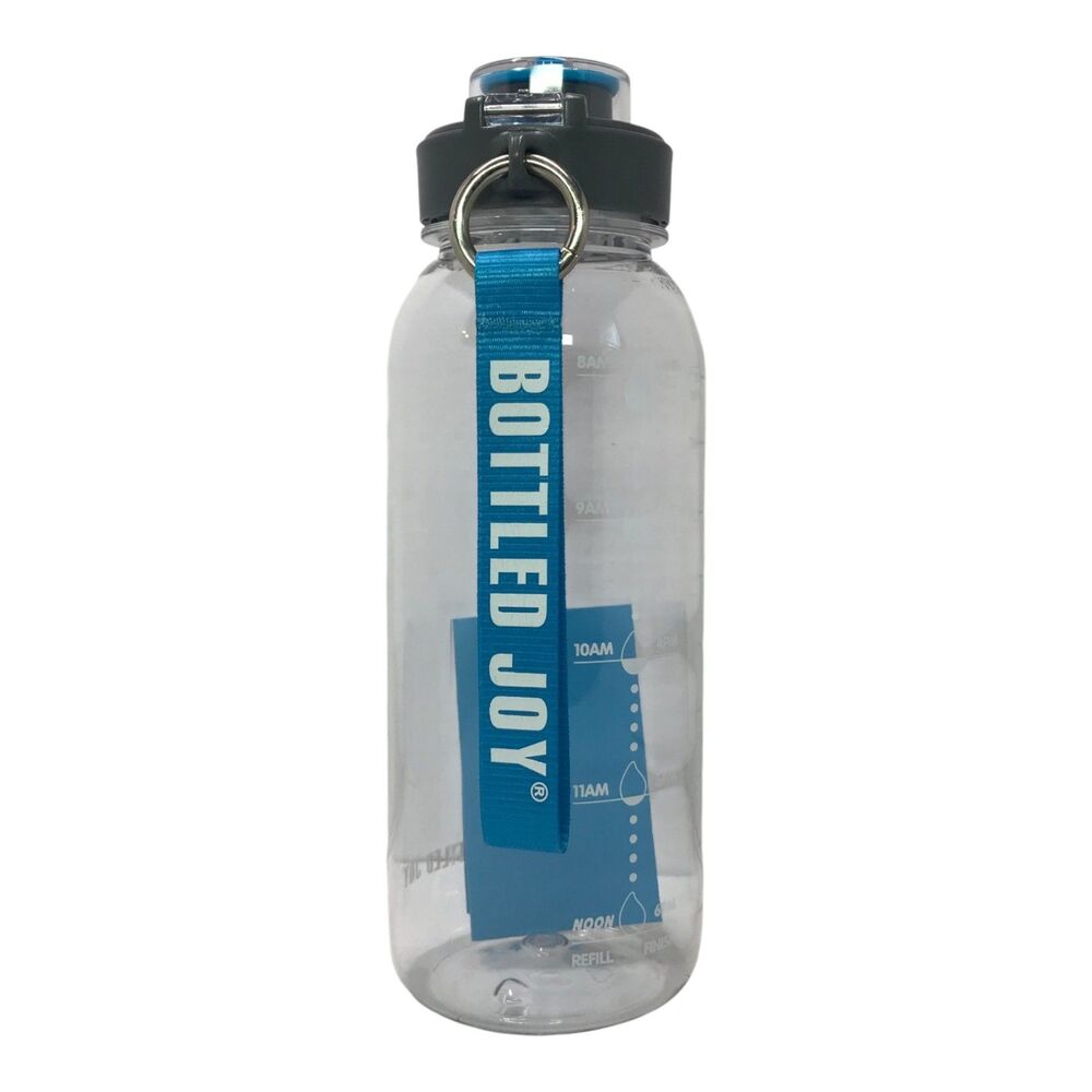 Bottled Joy 31 oz Water Bottle Clear BPA Free Time Marker Flip Top Strap New Gym